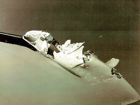 Damage to wing tip by inert missile